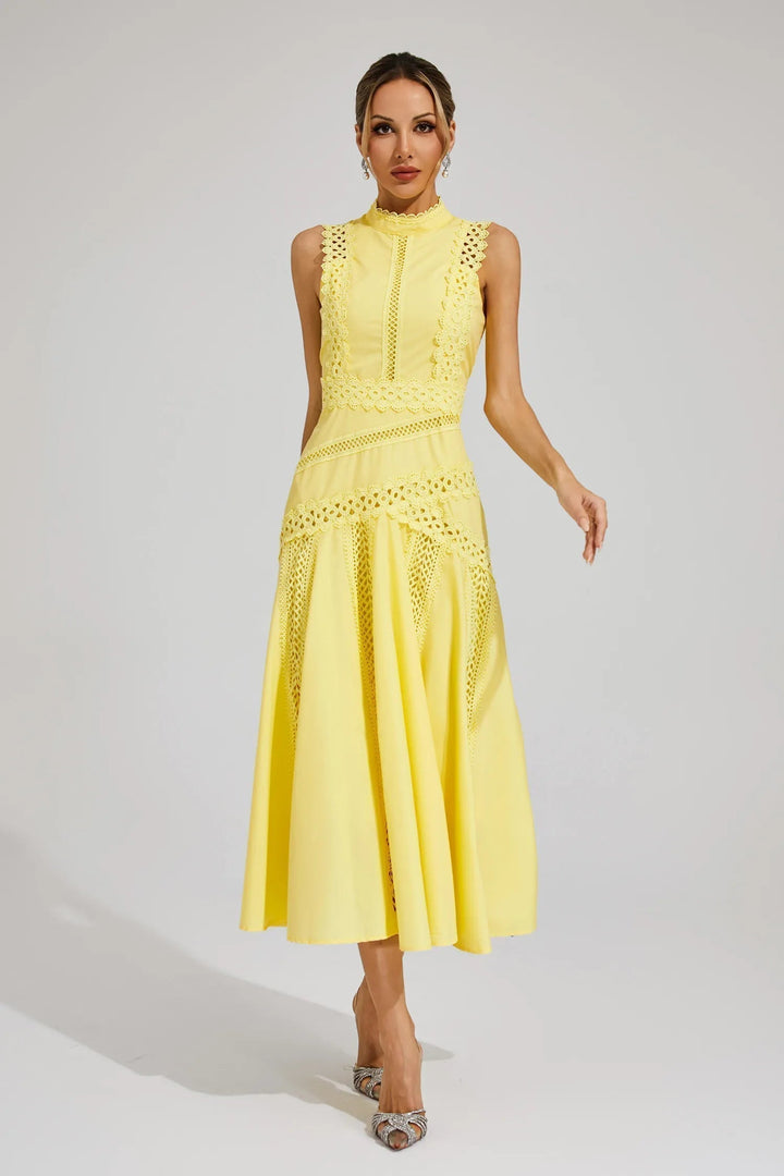 Women's Sleeveless Lace Midi Dress - Elegant Silhouette
