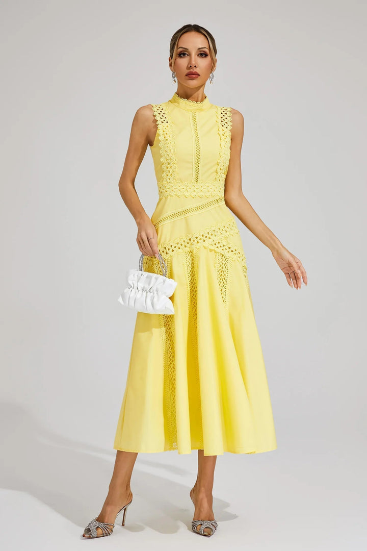 Women's Sleeveless Lace Midi Dress – Elegant Silhouette