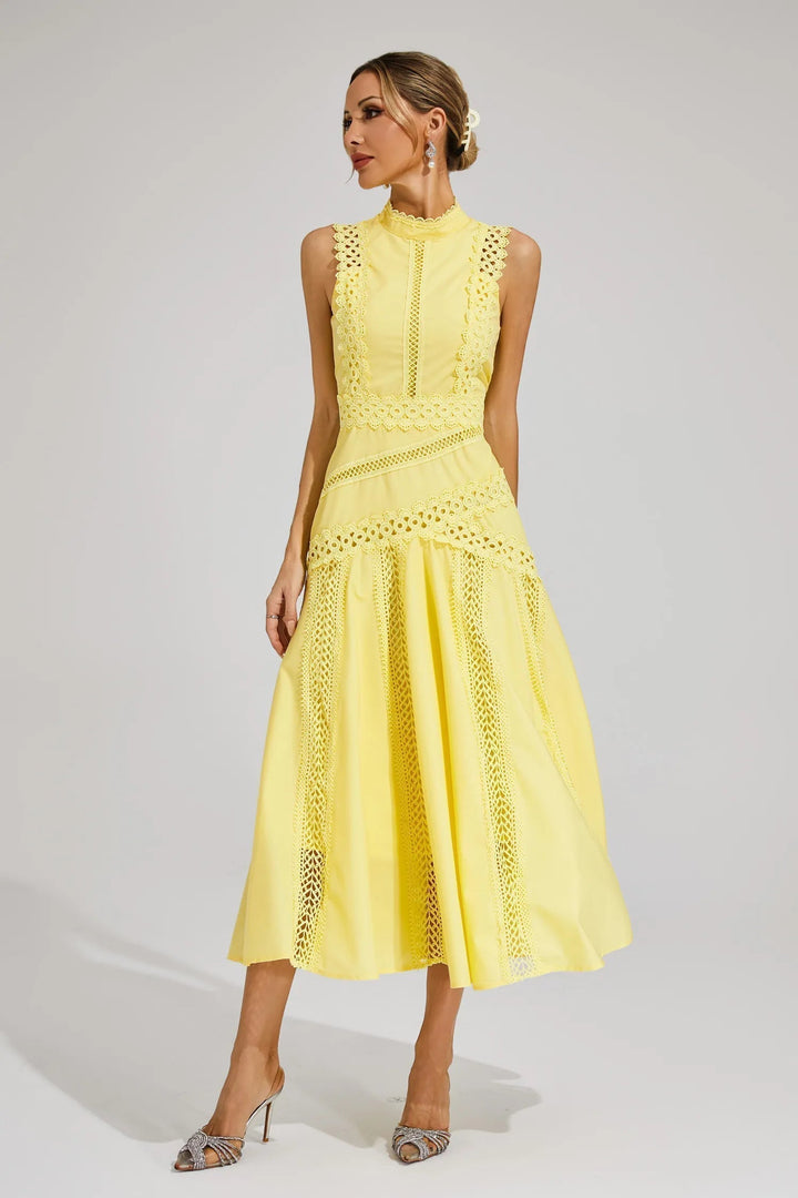 Women's Sleeveless Lace Midi Dress – Elegant Silhouette