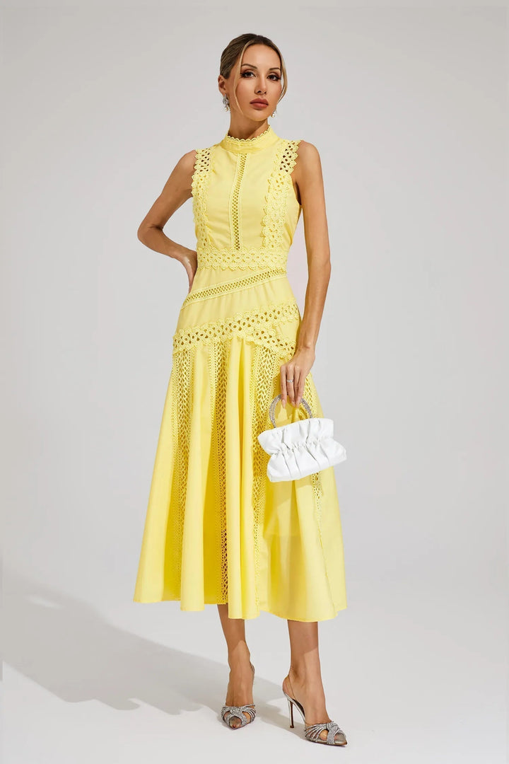 Women's Sleeveless Lace Midi Dress – Elegant Silhouette
