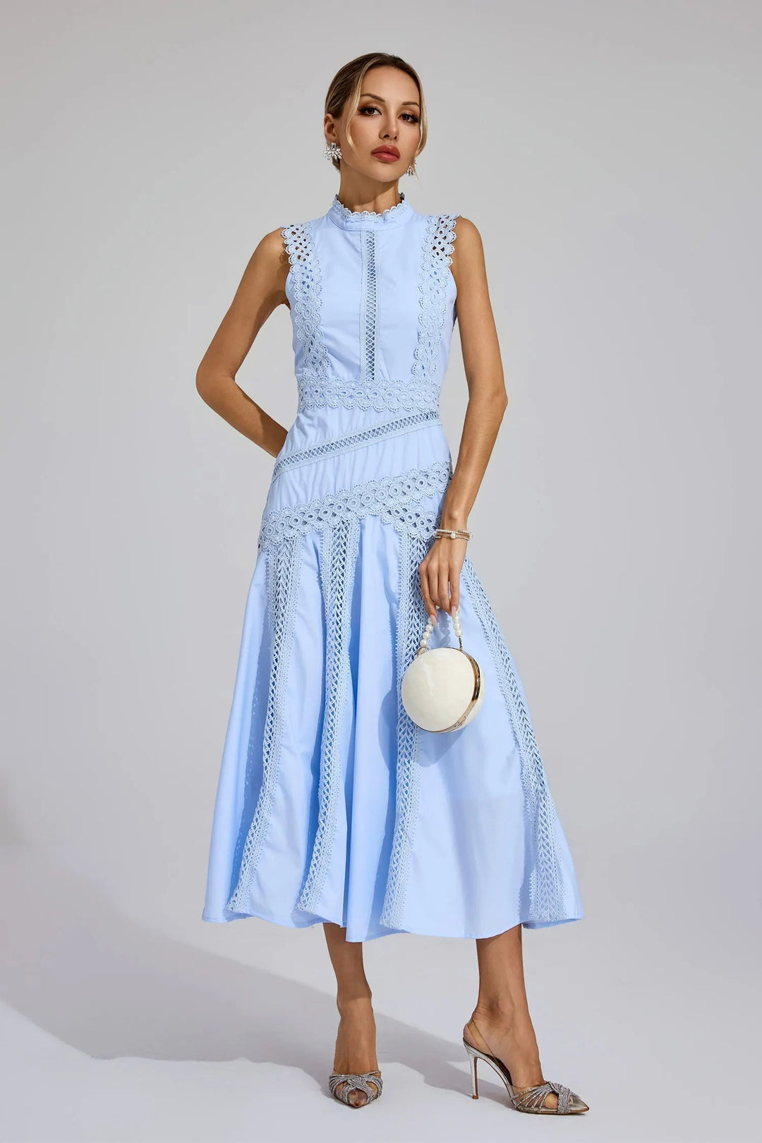 Women's Sleeveless Lace Midi Dress – Elegant Silhouette