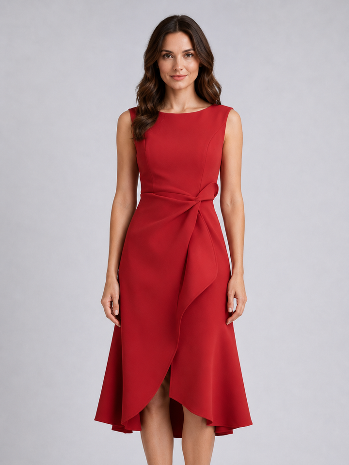 Women's Sleeveless Pleated Midi Dress – Sculpted Waist