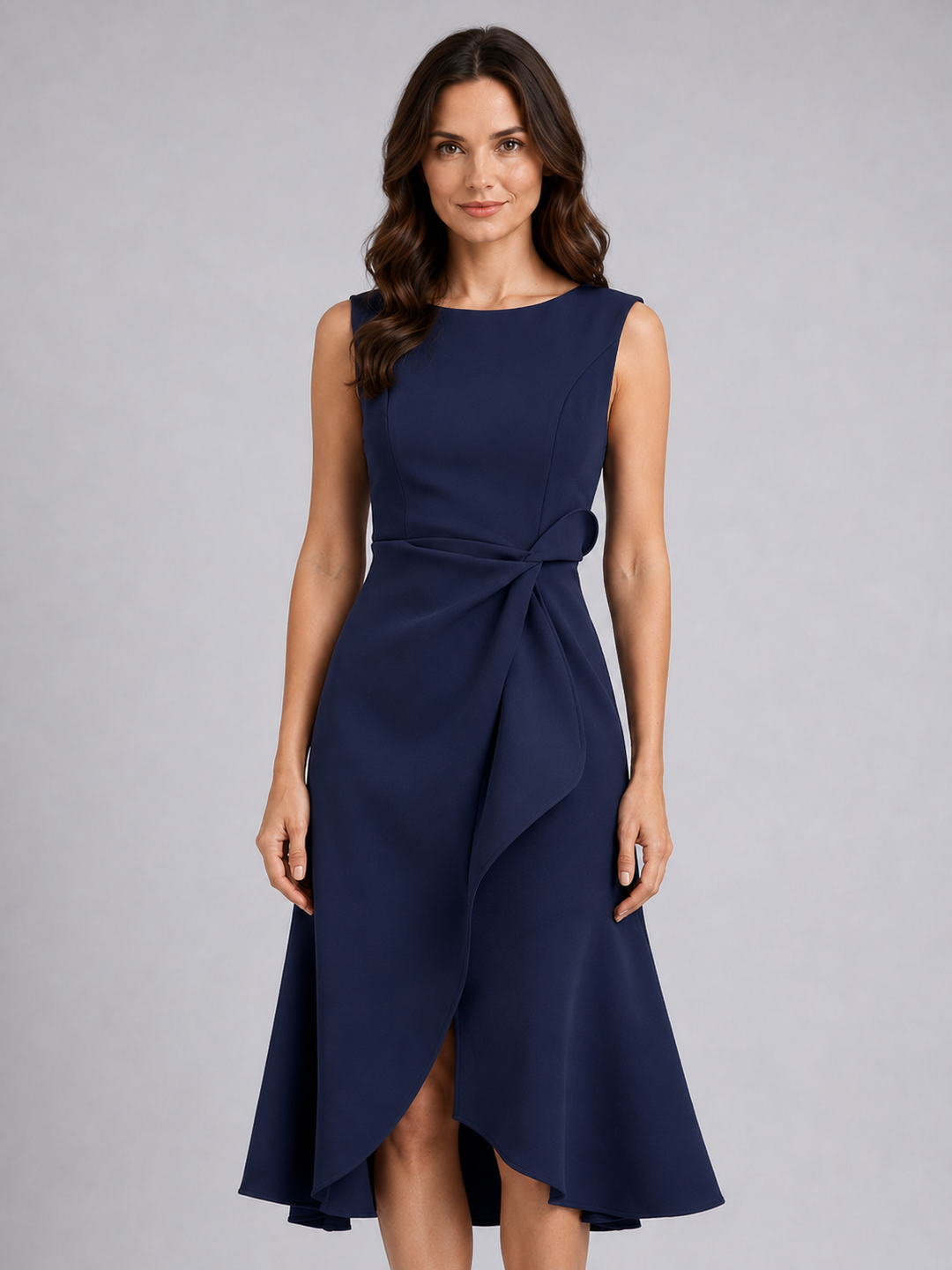 Women's Sleeveless Pleated Midi Dress – Sculpted Waist