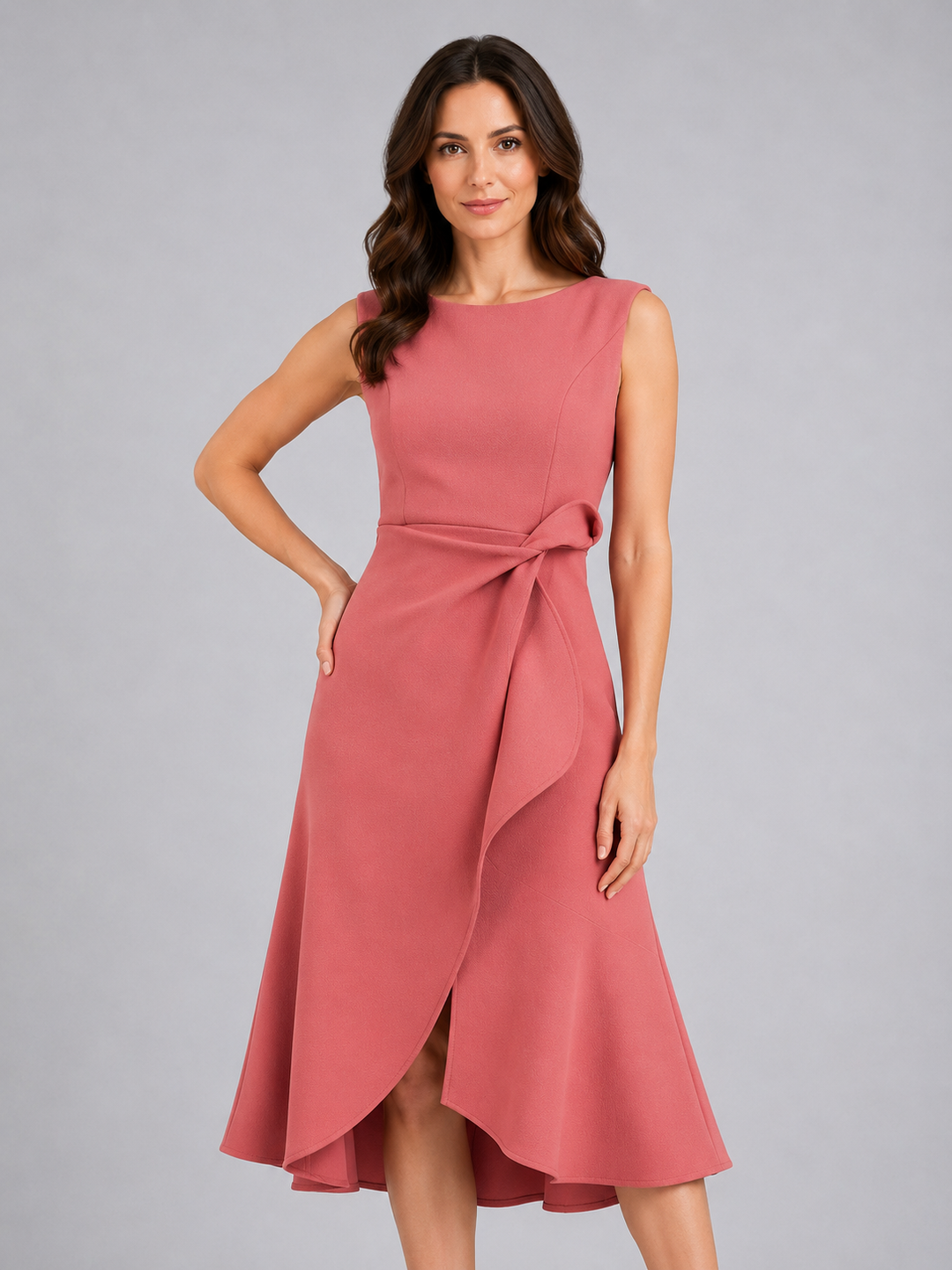 Women's Sleeveless Pleated Midi Dress – Sculpted Waist