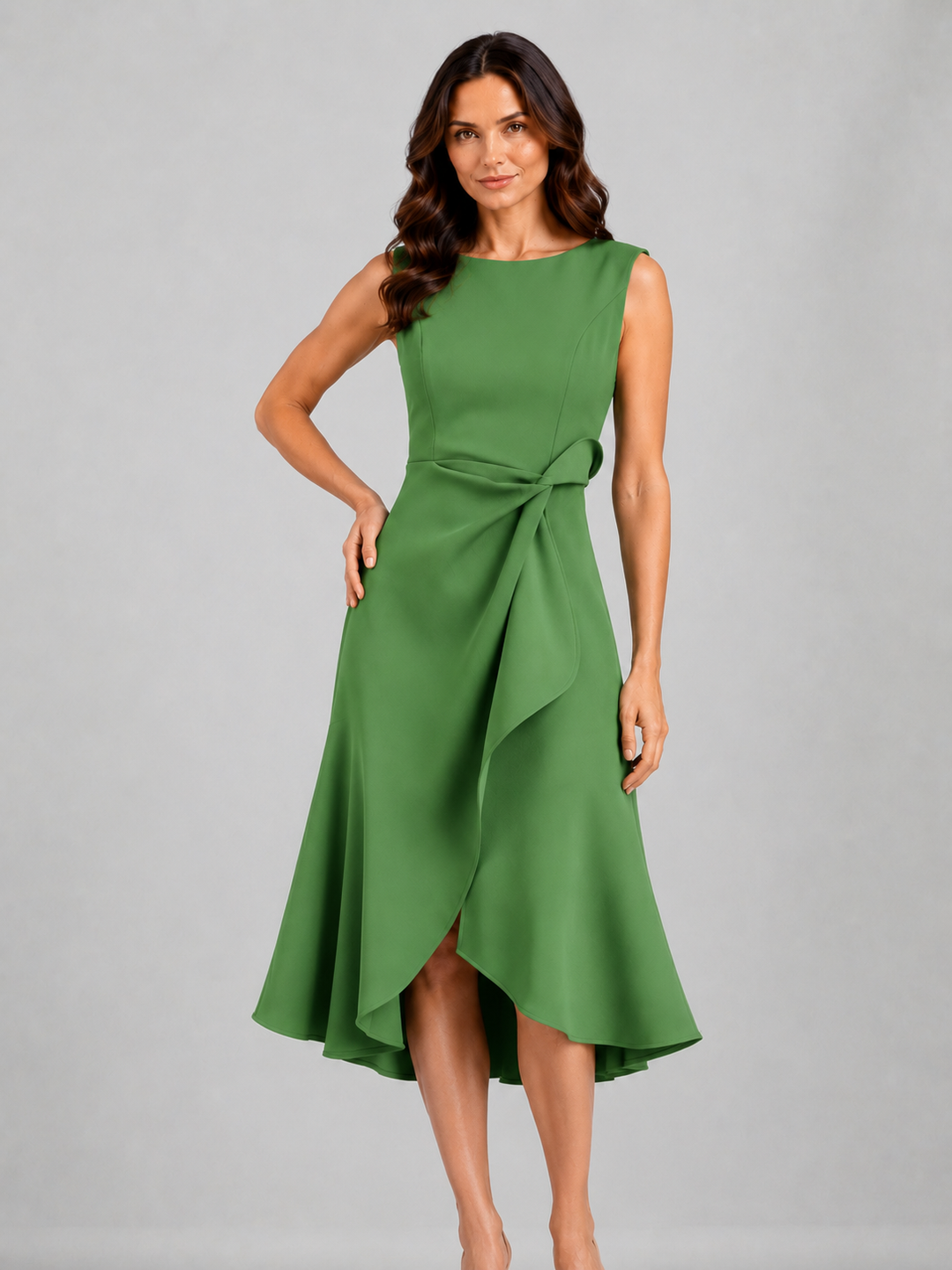 Women's Sleeveless Pleated Midi Dress – Sculpted Waist