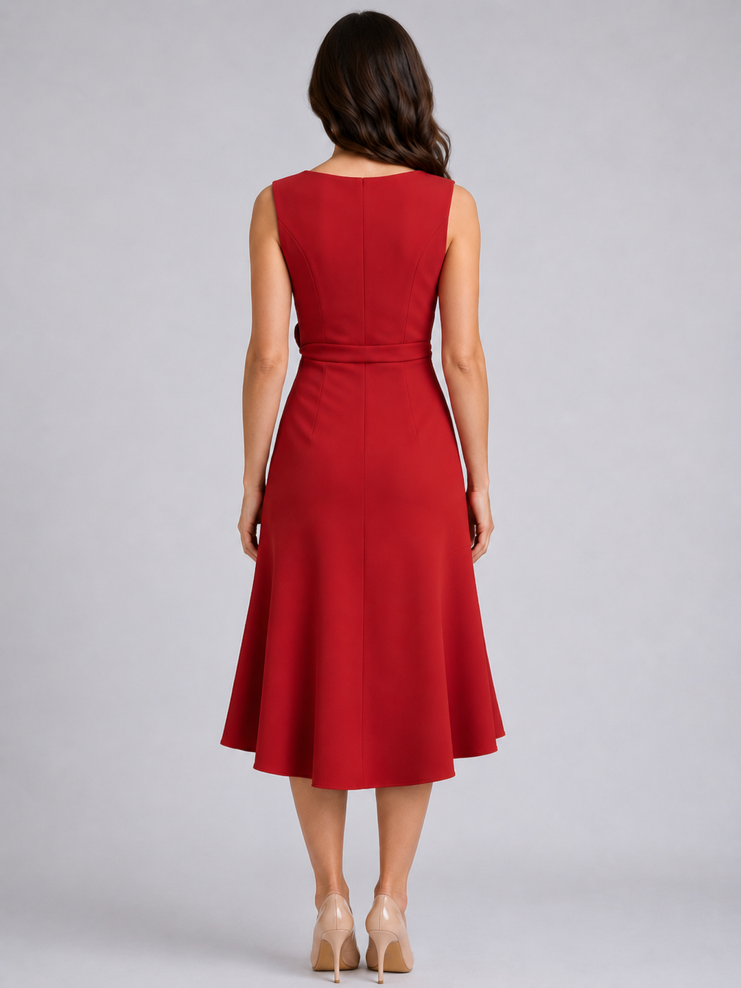 Women's Sleeveless Pleated Midi Dress – Sculpted Waist