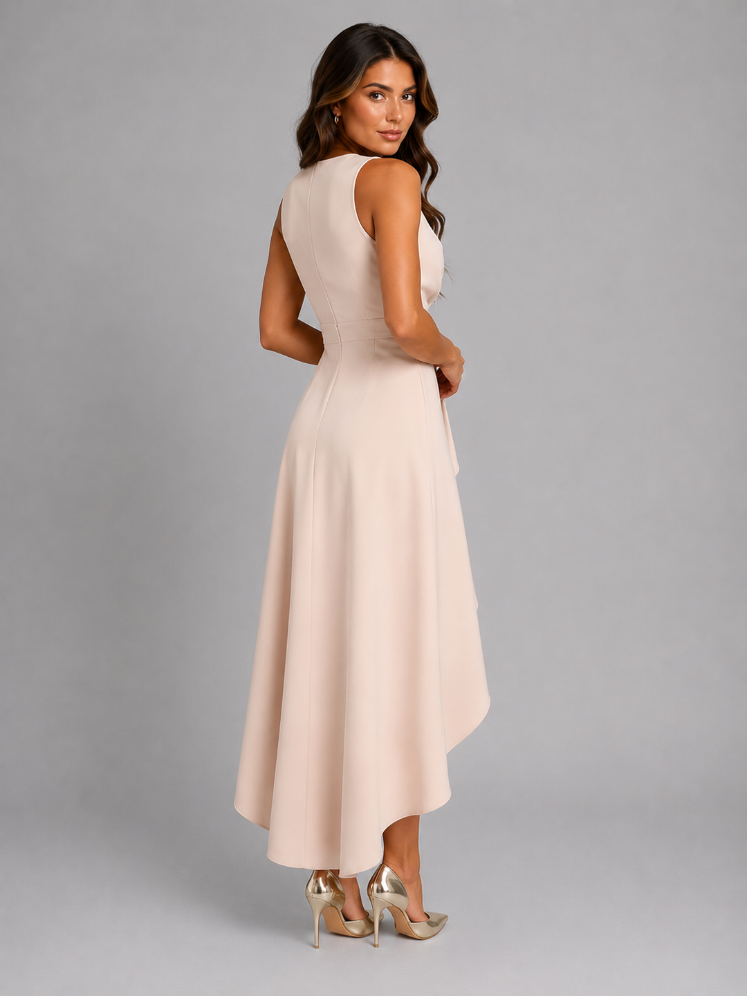 Women’s Sleeveless V-Neck Wrap Maxi Dress with Asymmetrical Hem