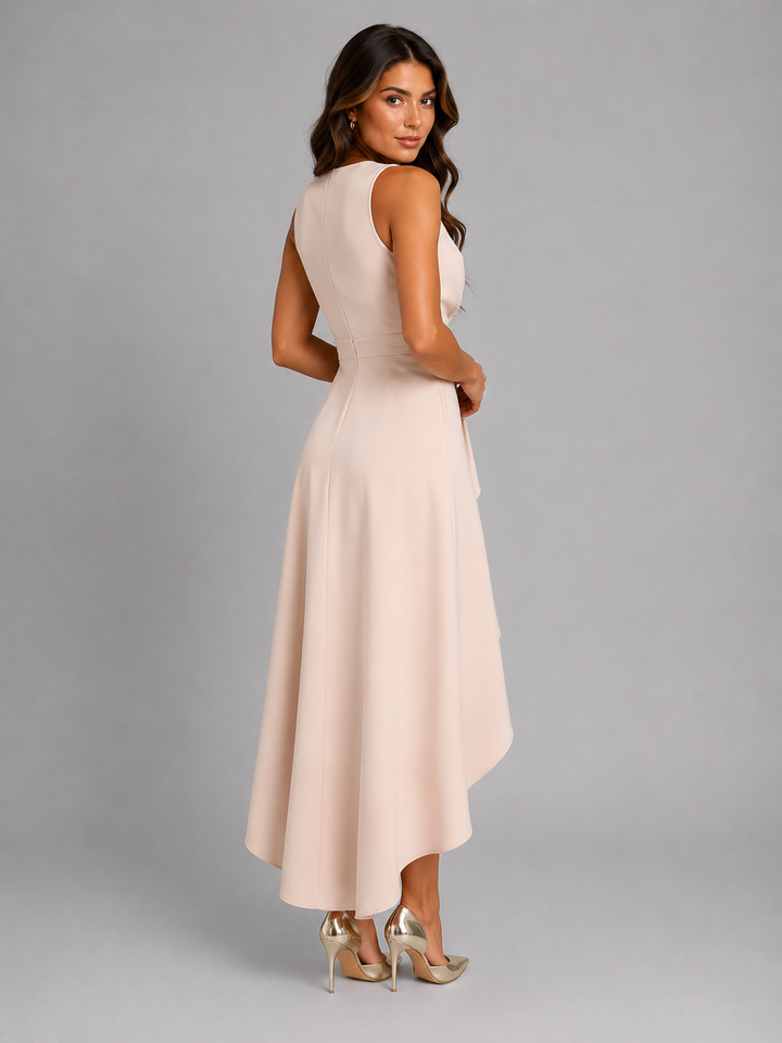 Women’s Sleeveless V-Neck Wrap Maxi Dress with Asymmetrical Hem