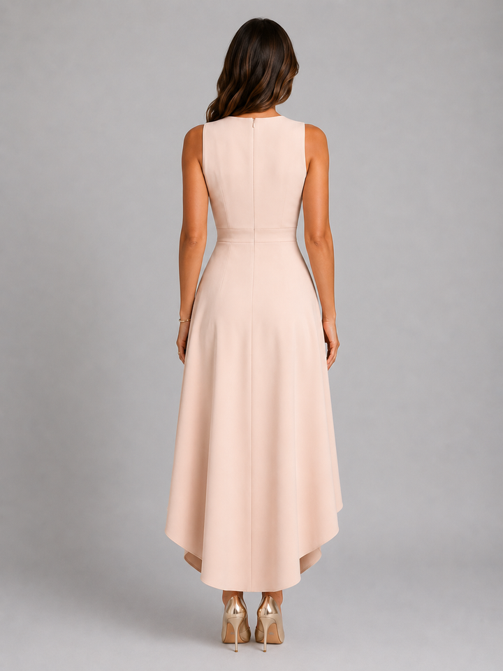 Women’s Sleeveless V-Neck Wrap Maxi Dress with Asymmetrical Hem