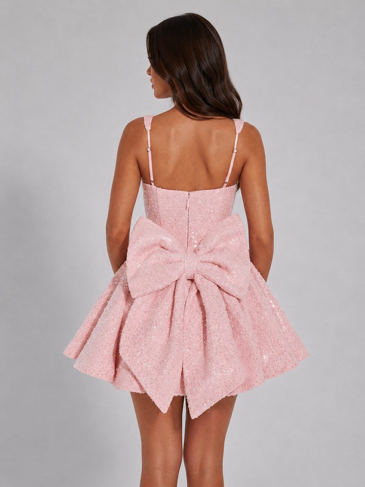 Women's Sparkly Sequin Bow Mini Dress – Cocktail Party Occasion