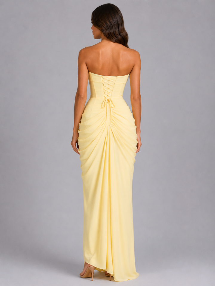 Women’s Strapless Draped Maxi Dress – Wedding Guest Gown