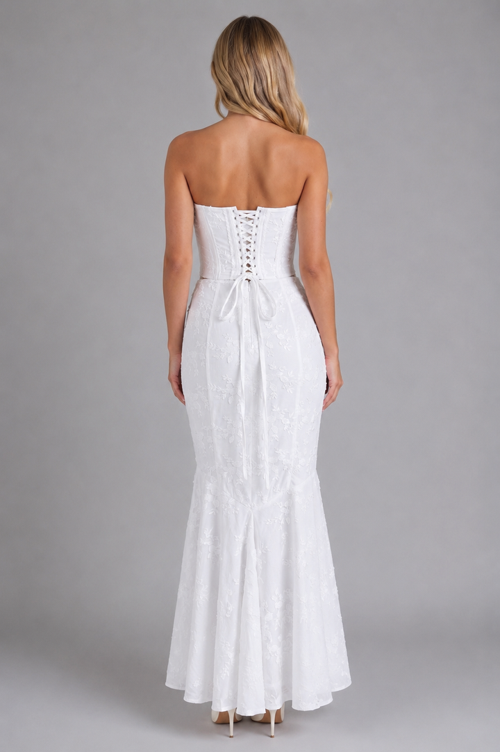 Women’s Strapless Lace Maxi Dress – Sculpted Corset Style