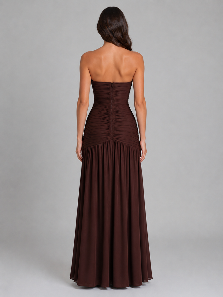 Women’s Strapless Ruched Maxi Dress – Wedding Guest Gown