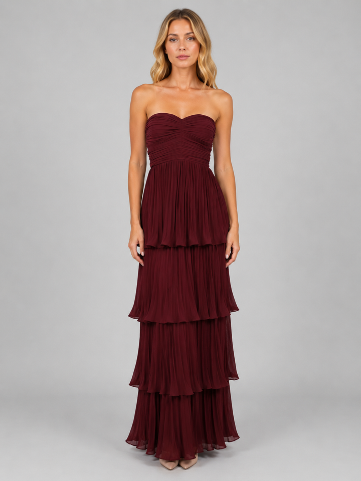 Women’s Strapless Tiered Maxi Dress - Elegant Evening Gown