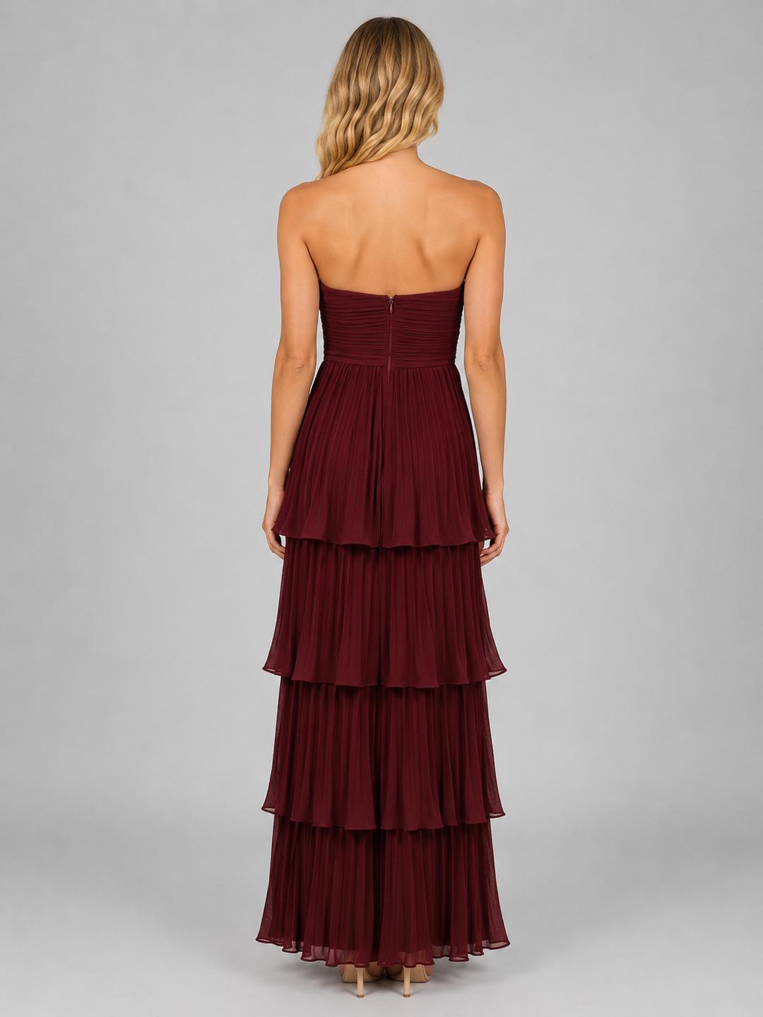 Women’s Strapless Tiered Maxi Dress – Elegant Evening Gown