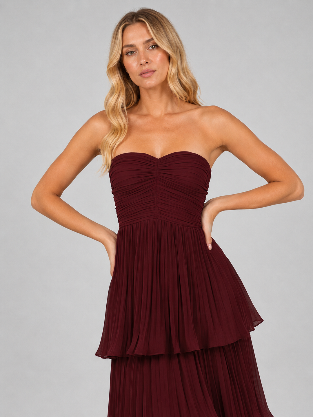 Women’s Strapless Tiered Maxi Dress – Elegant Evening Gown