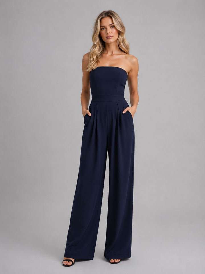 Women’s Strapless Wide Leg Jumpsuit – Elegant Structured Summer Style
