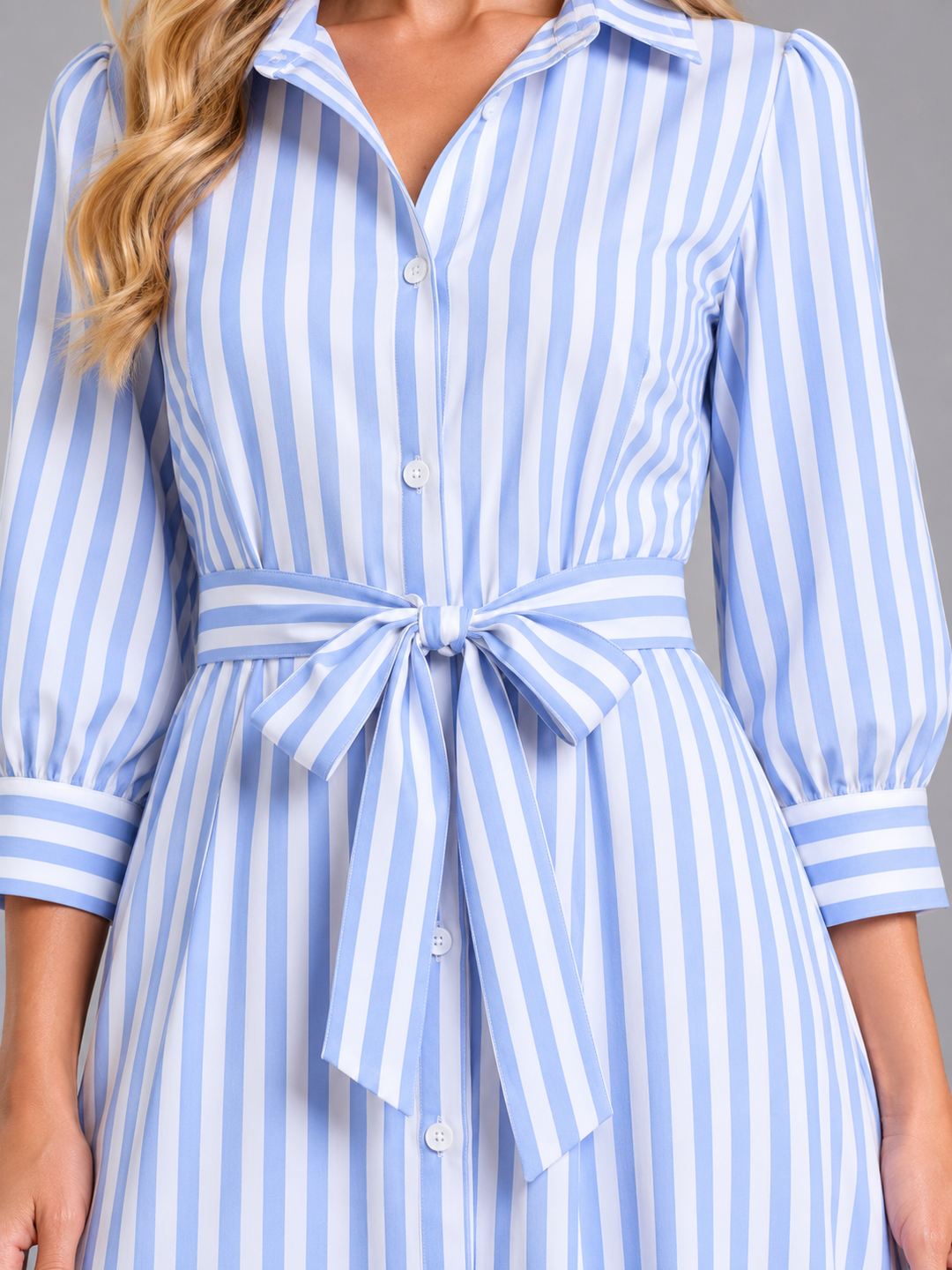 Women's Striped Belted Shirt Maxi Dress – Long Sleeve Button Front