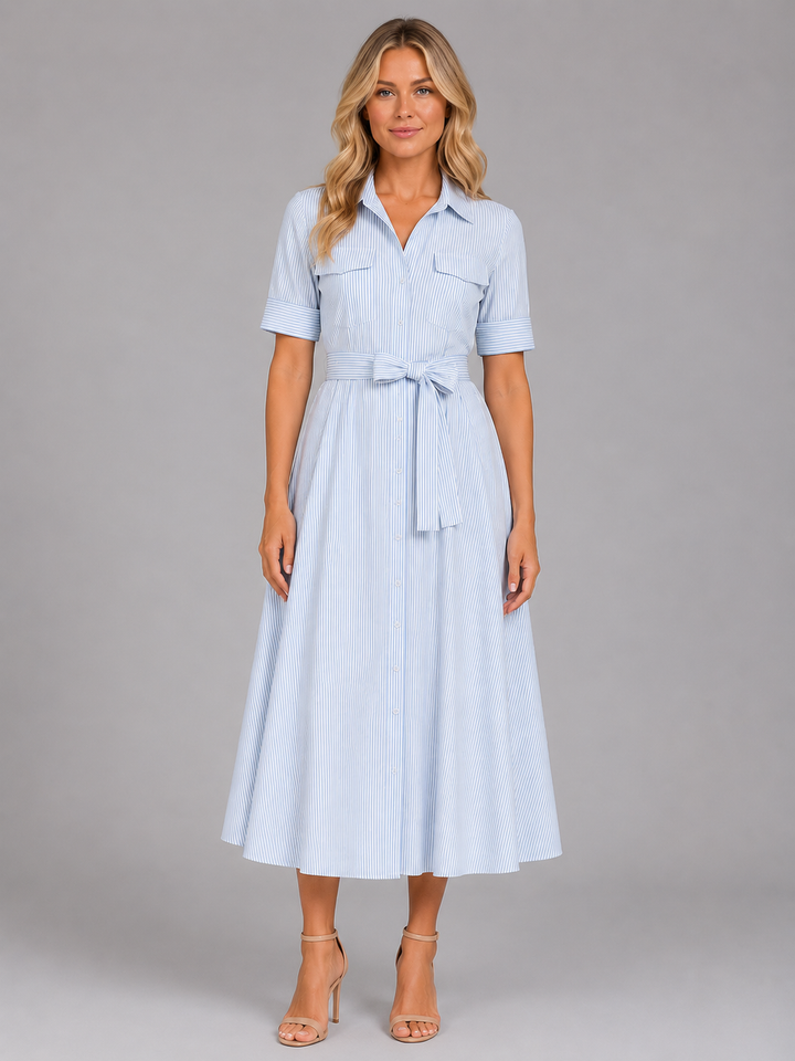 Women’s Striped Shirt Maxi Dress – Tie Waist Summer Style