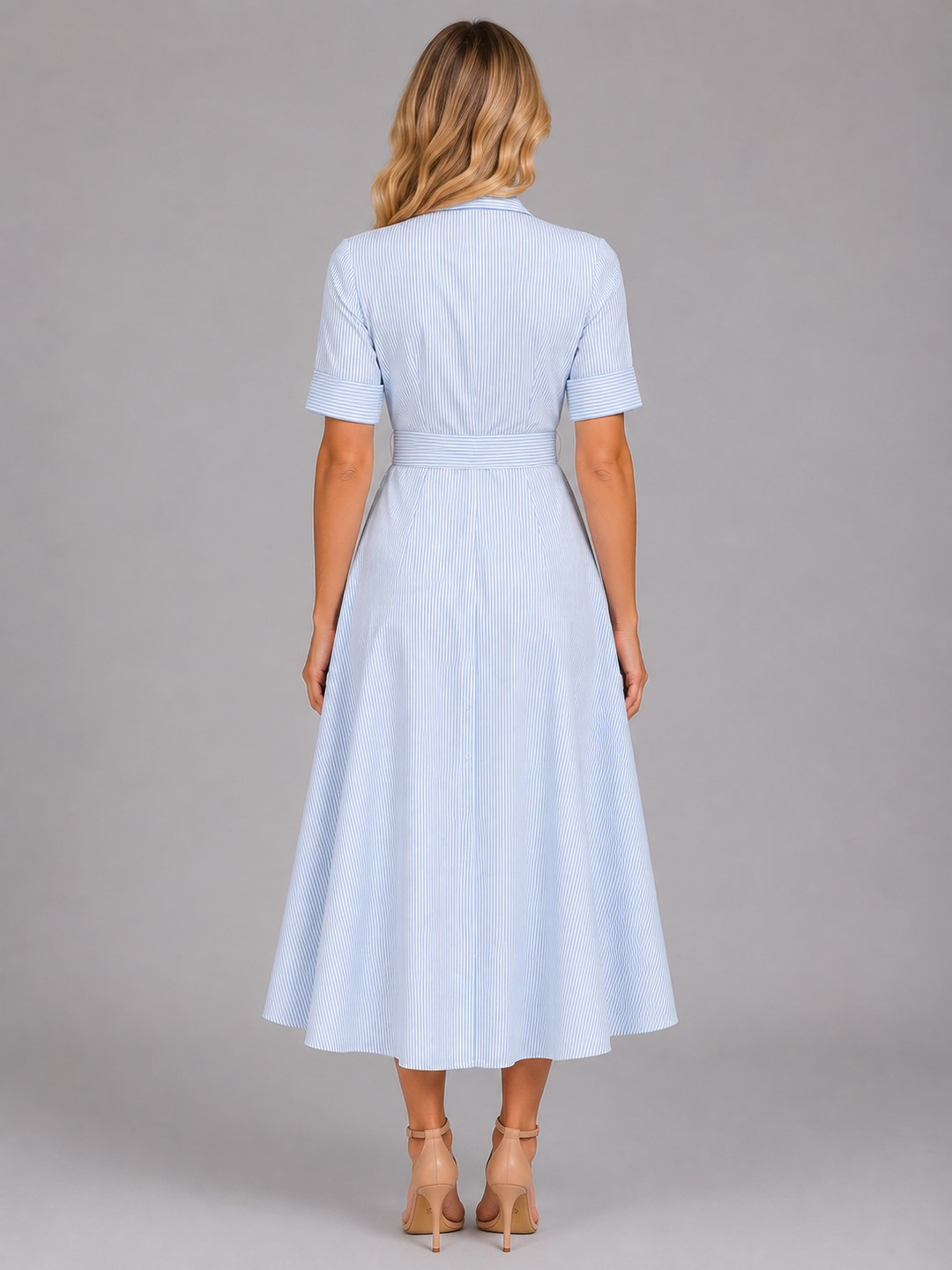 Women’s Striped Shirt Maxi Dress – Tie Waist Summer Style
