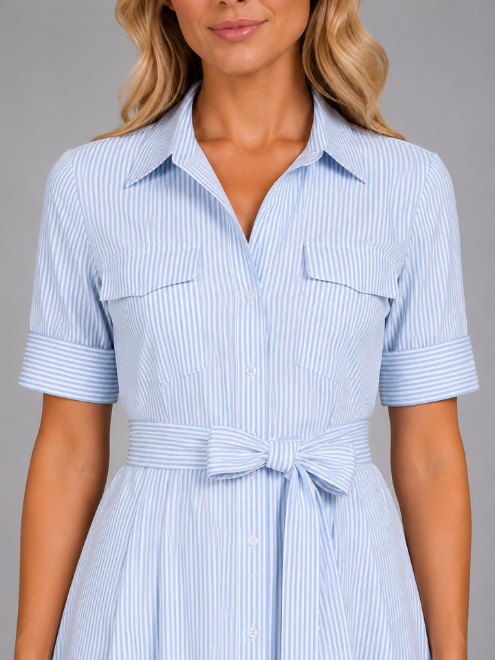 Women’s Striped Shirt Maxi Dress – Tie Waist Summer Style