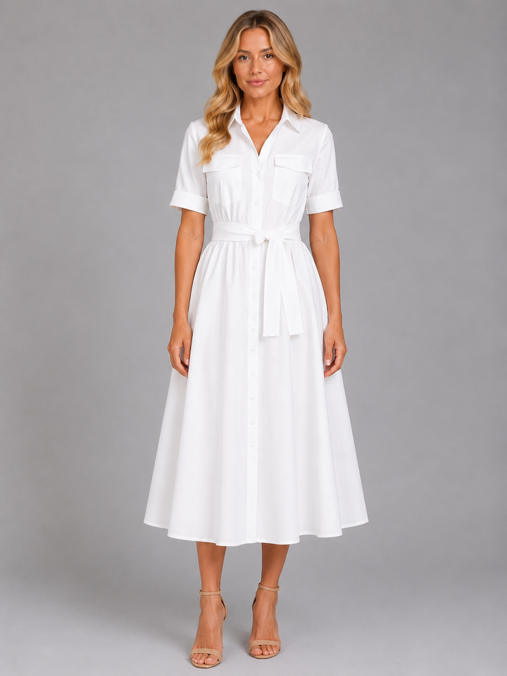 Women’s Striped Shirt Maxi Dress – Tie Waist Summer Style