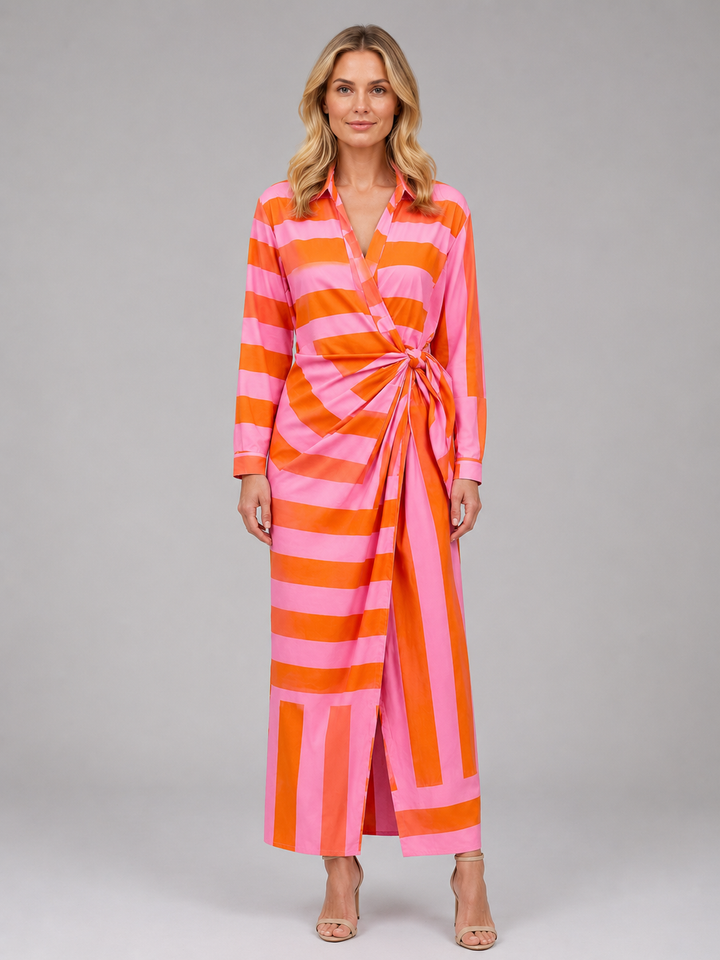 Women’s Striped Twist-Knot Midi Dress - Summer Shirt Dress