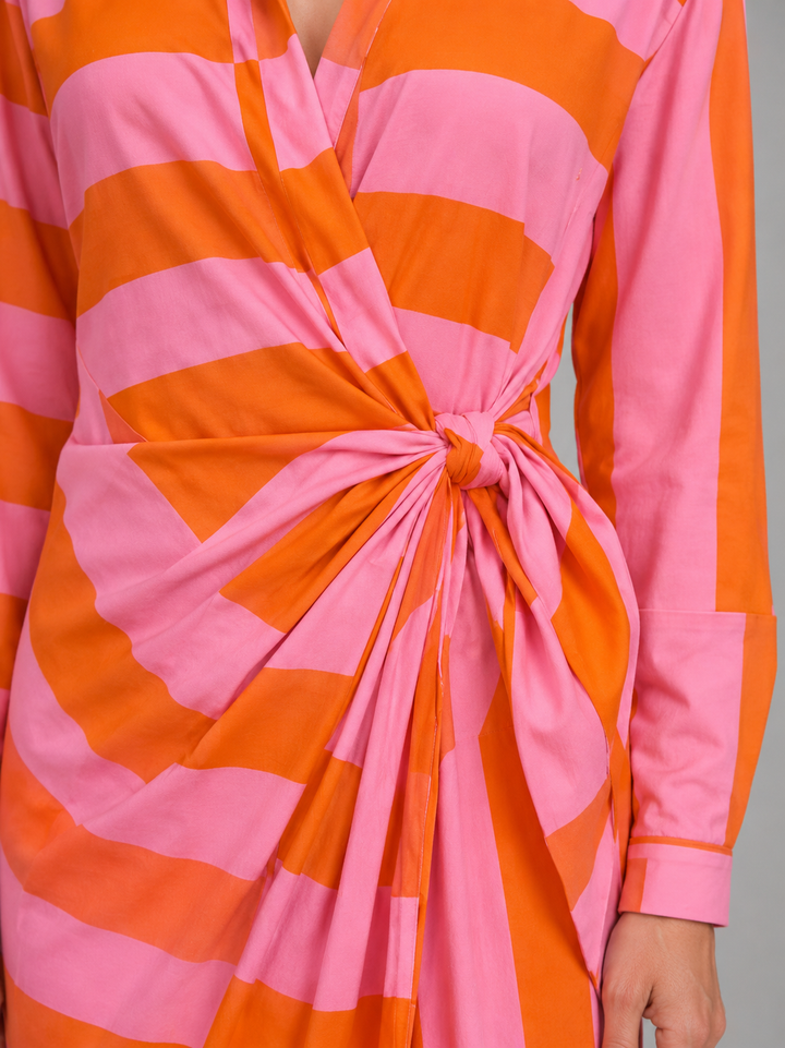 Women’s Striped Twist-Knot Midi Dress – Summer Shirt Dress