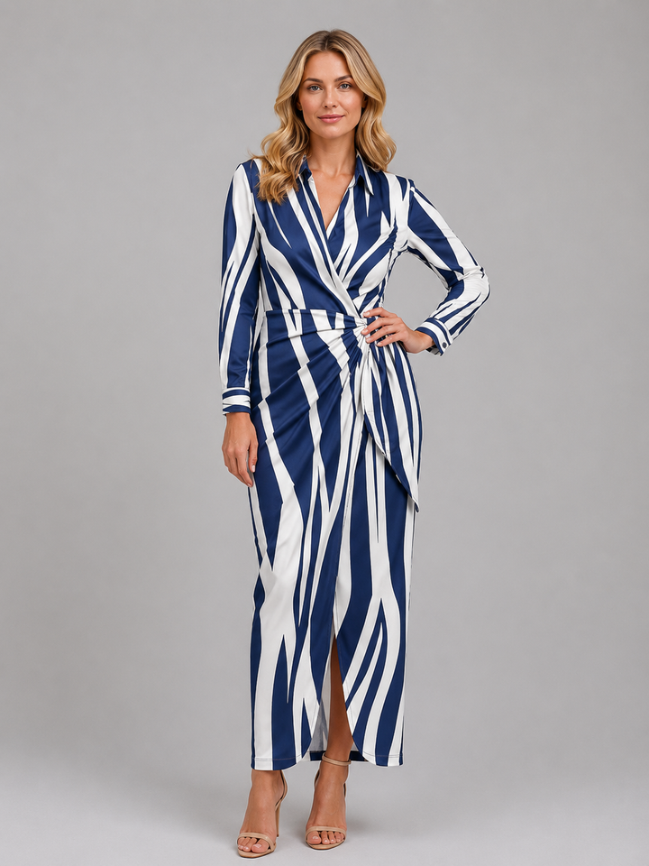 Women’s Striped Twist-Knot Midi Dress – Summer Shirt Dress