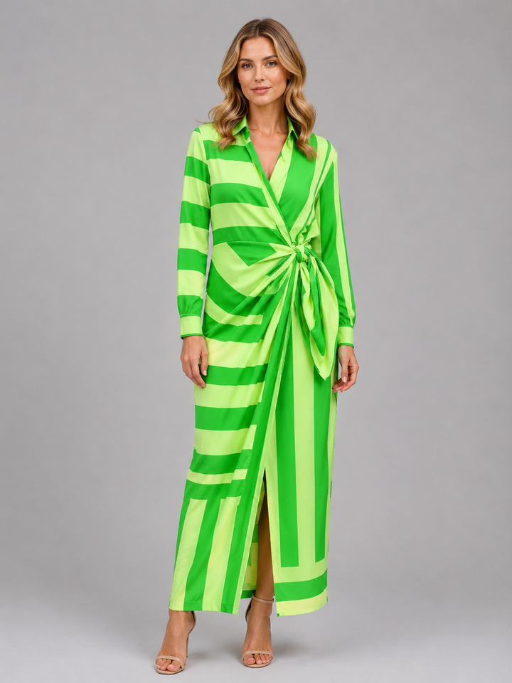 Women’s Striped Twist-Knot Midi Dress – Summer Shirt Dress