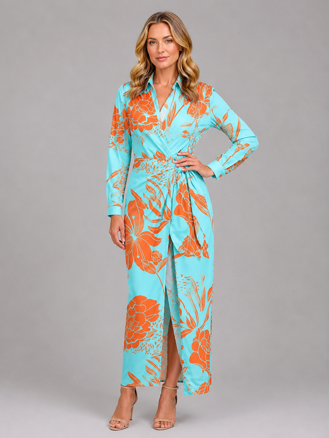 Women’s Striped Twist-Knot Midi Dress – Summer Shirt Dress