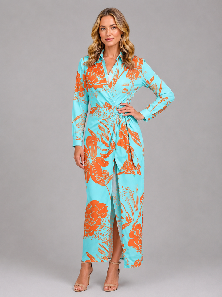 Women’s Striped Twist-Knot Midi Dress – Summer Shirt Dress