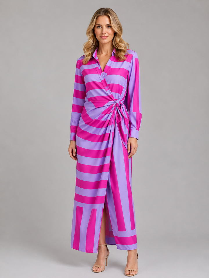 Women’s Striped Twist-Knot Midi Dress – Summer Shirt Dress