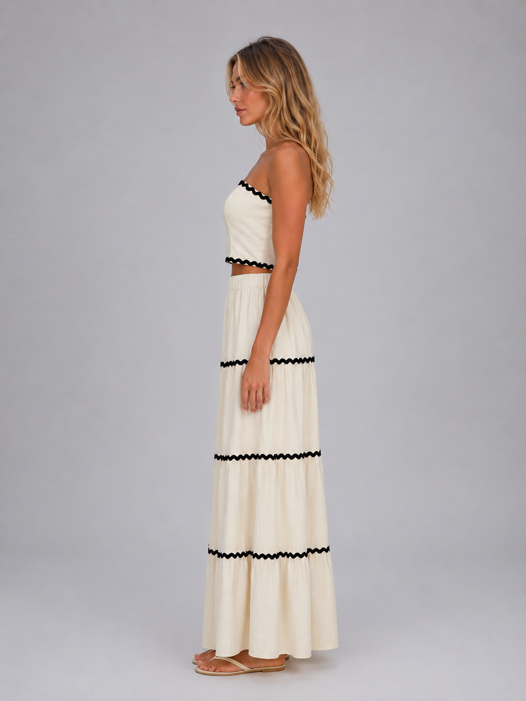 Women's Summer Co-Ord Set – Crop Top & Tiered Maxi Skirt