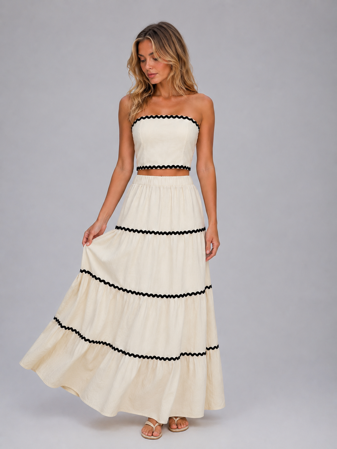 Women's Summer Co-Ord Set – Crop Top & Tiered Maxi Skirt