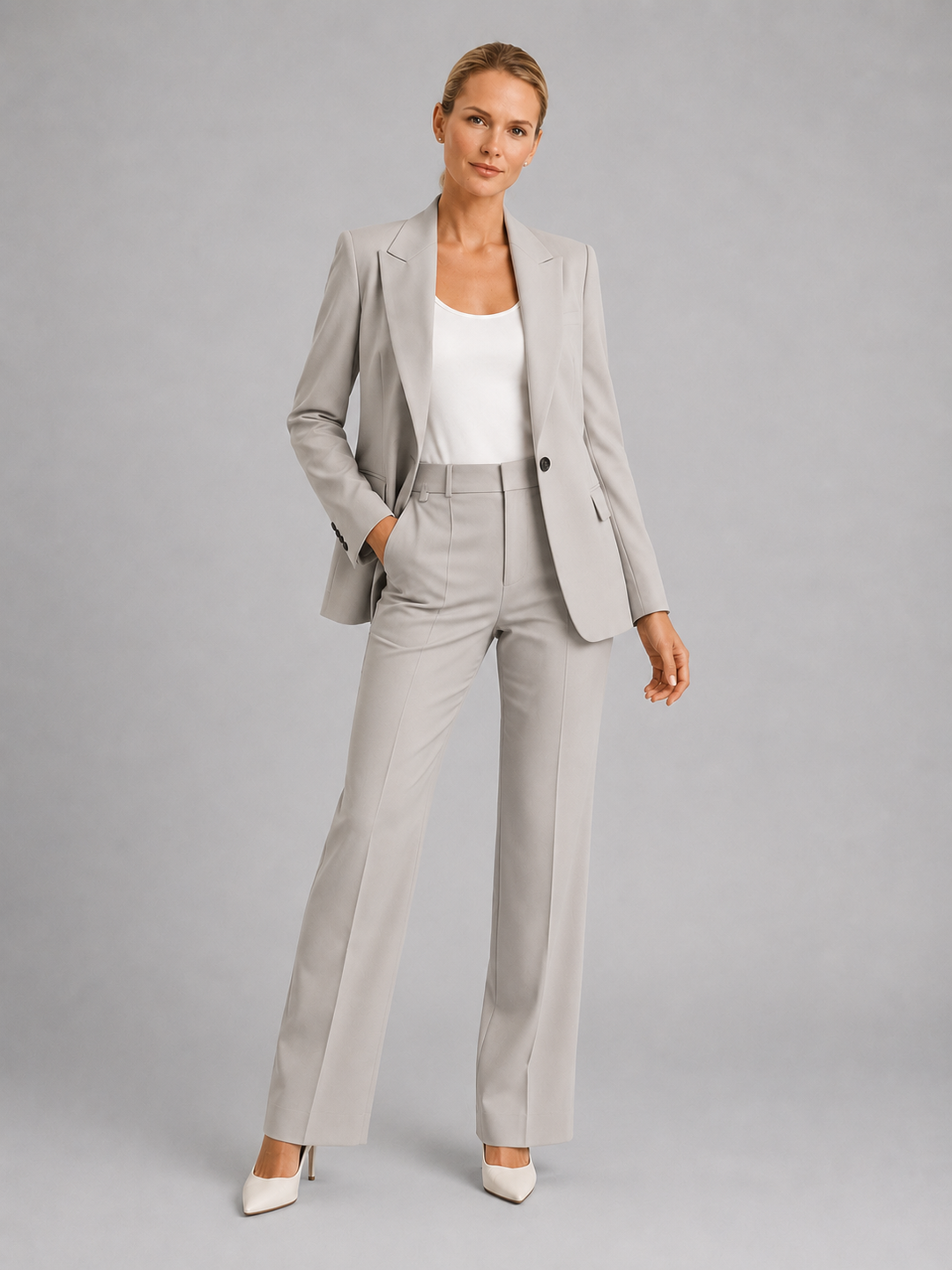 Women’s Tailored Blazer & High-Waist Trousers Set – Elegant Structured Suit