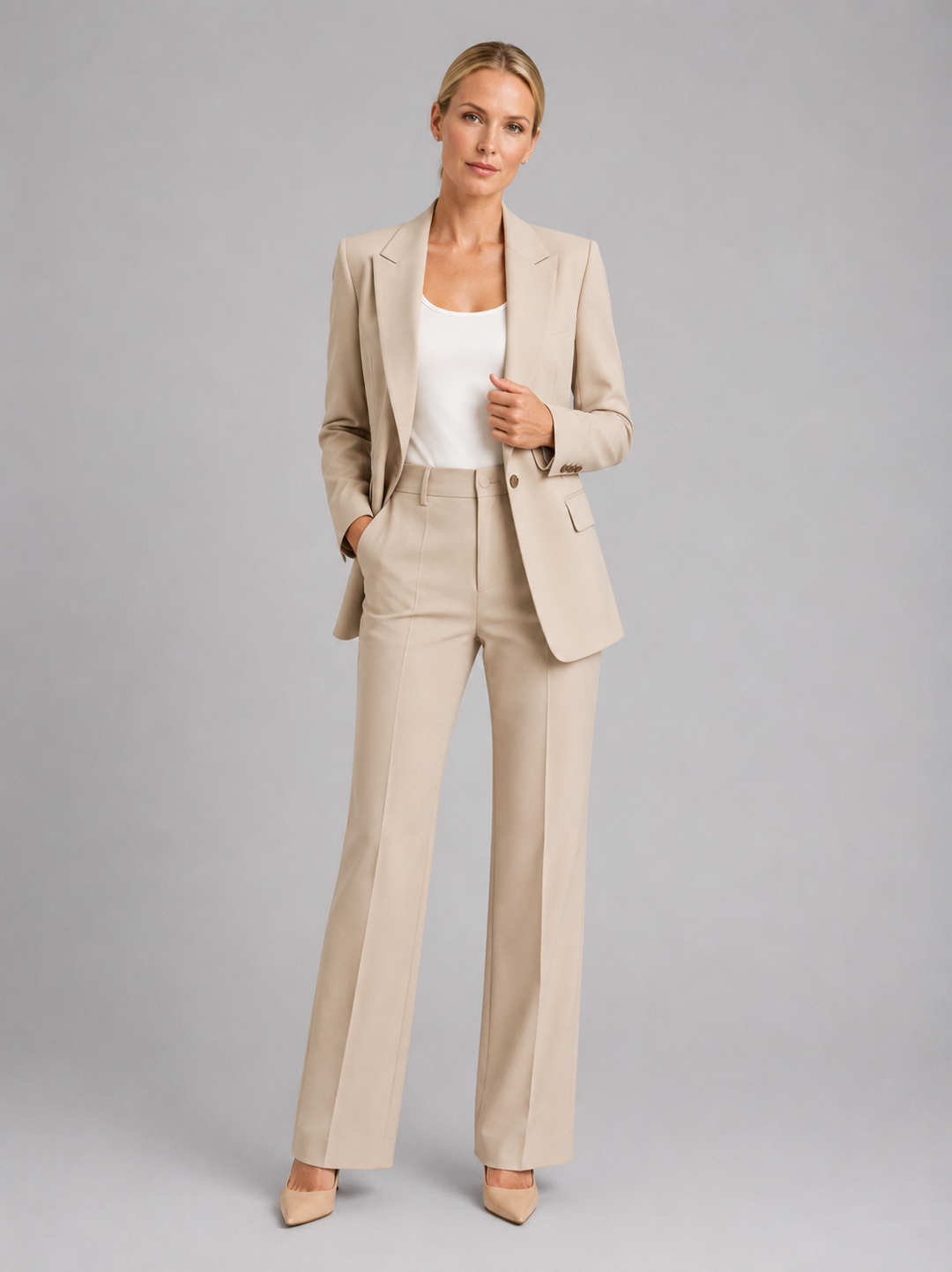 Women’s Tailored Blazer & High-Waist Trousers Set – Elegant Structured Suit