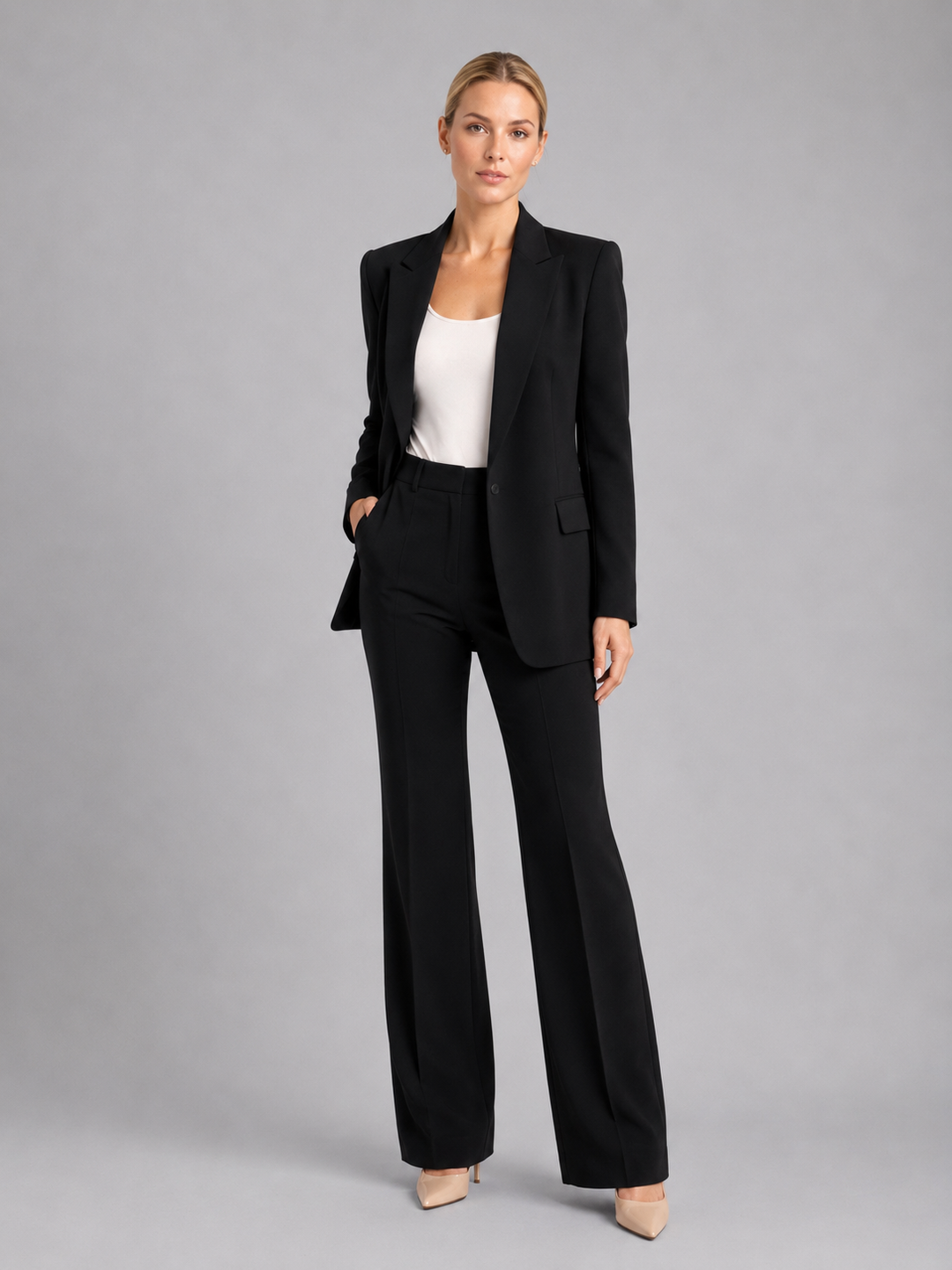 Women’s Tailored Blazer & High-Waist Trousers Set – Elegant Structured Suit