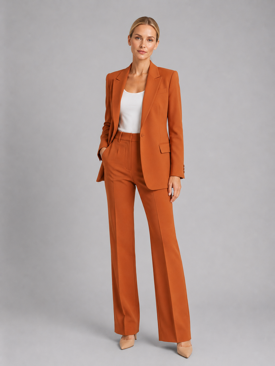 Women’s Tailored Blazer & High-Waist Trousers Set – Elegant Structured Suit