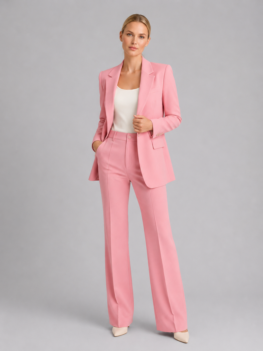 Women’s Tailored Blazer & High-Waist Trousers Set – Elegant Structured Suit