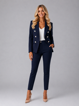 Women’s Tailored Double-Breasted Blazer & Trousers Set – Elegant Structured Fit
