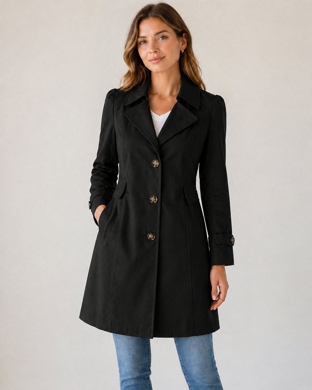 Women’s Tailored Trench Coat – Short Buttoned Fit