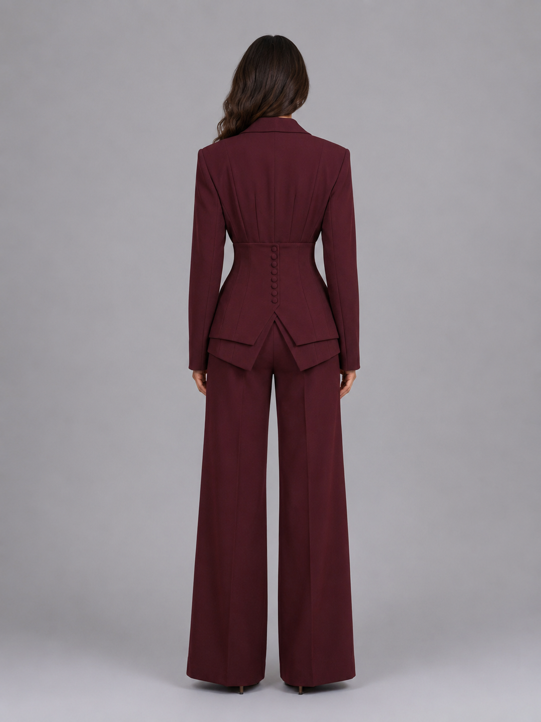 Women’s Tailored Two-Piece Suit – Cinched Waist & Wide-Leg Trousers