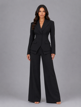 Women’s Tailored Two-Piece Suit – Cinched Waist & Wide-Leg Trousers