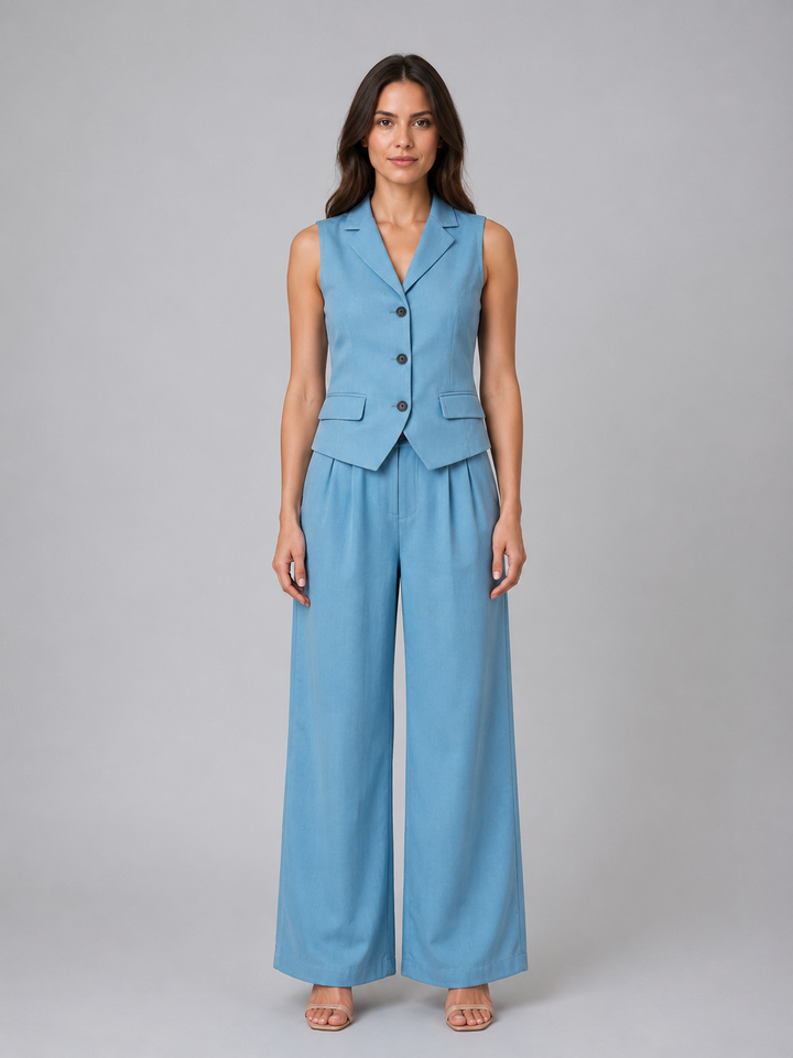 Women's Tailored Waistcoat & Wide Leg Trouser Set – Smart Elegant Co-Ord