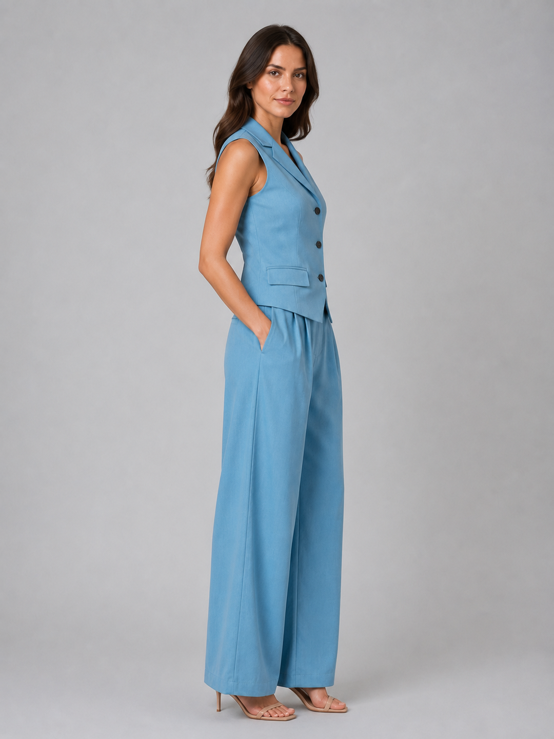 Women's Tailored Waistcoat & Wide Leg Trouser Set – Smart Elegant Co-Ord