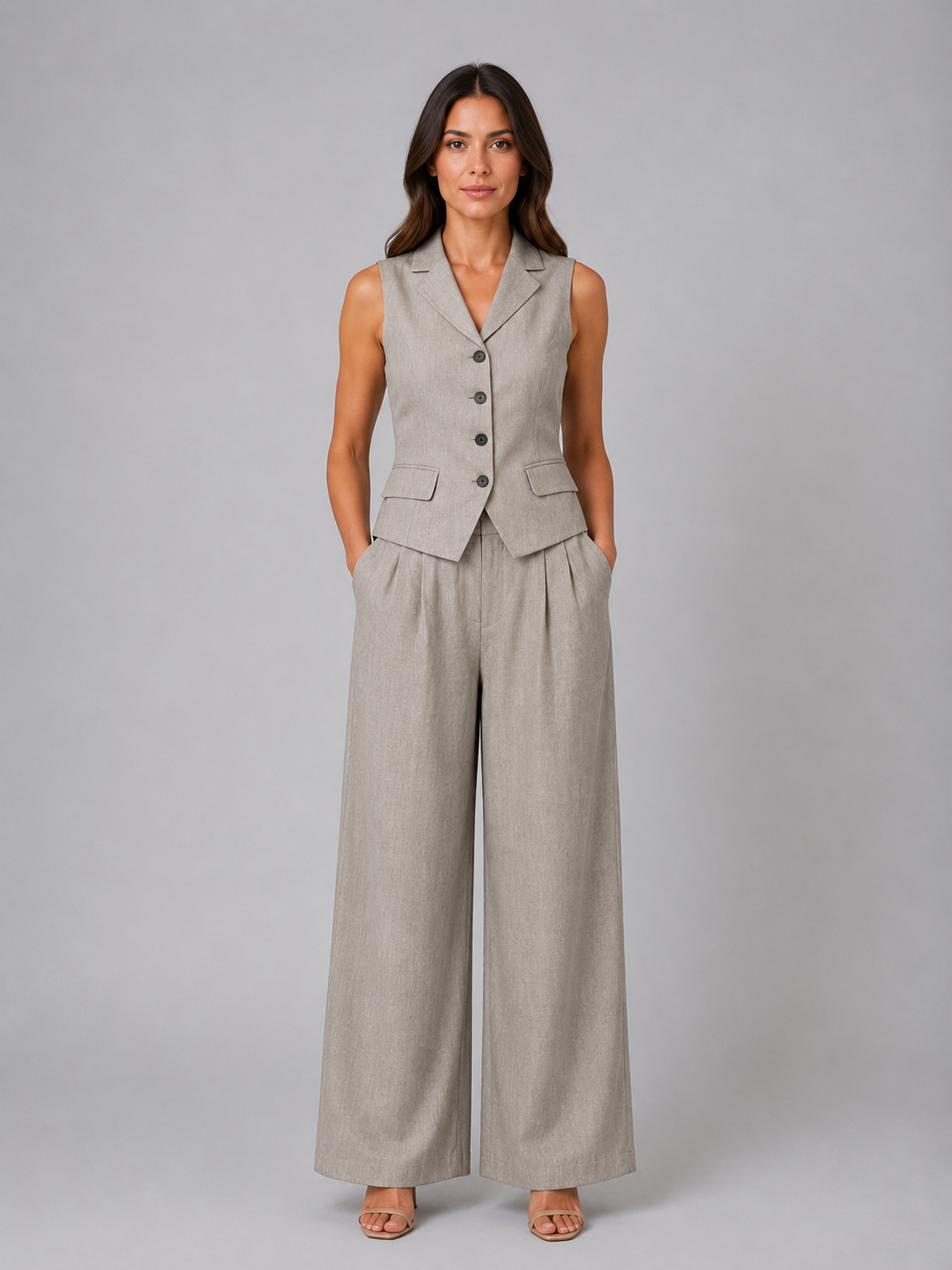 Women's Tailored Waistcoat & Wide Leg Trouser Set – Smart Elegant Co-Ord
