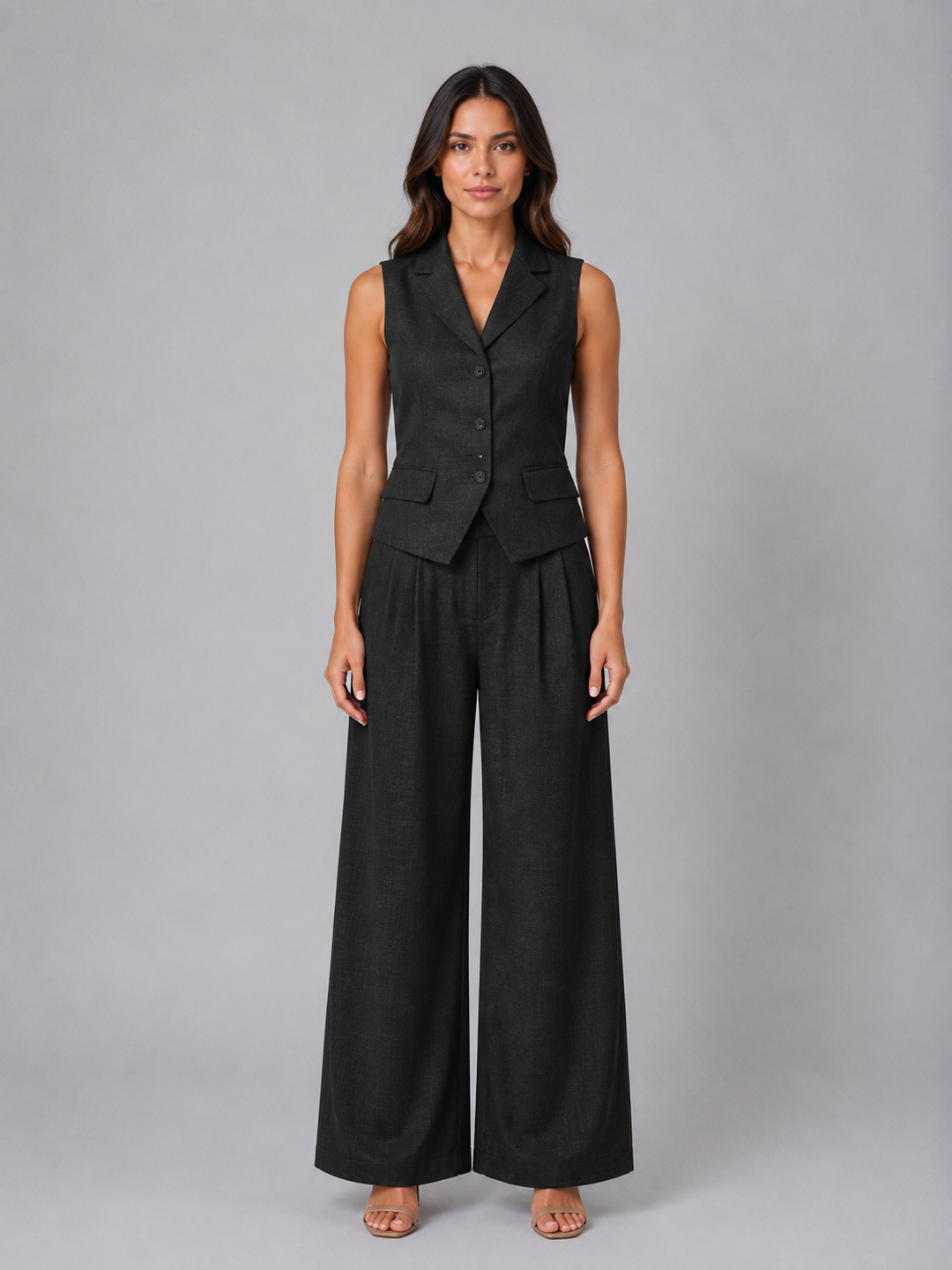 Women's Tailored Waistcoat & Wide Leg Trouser Set – Smart Elegant Co-Ord