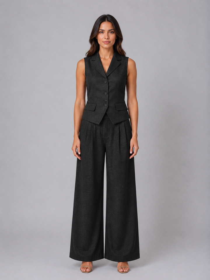 Women's Tailored Waistcoat & Wide Leg Trouser Set – Smart Elegant Co-Ord