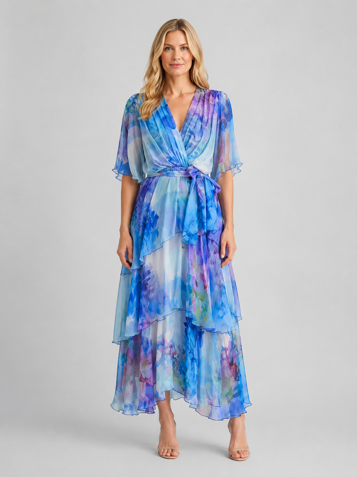 Women's Tiered Chiffon Maxi Dress – Flowing Silhouette